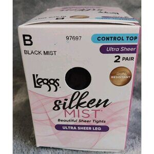 Leggs Silken Mist Tights B Black Mist Control Top Ultra Sheer Leg 2 Pairs